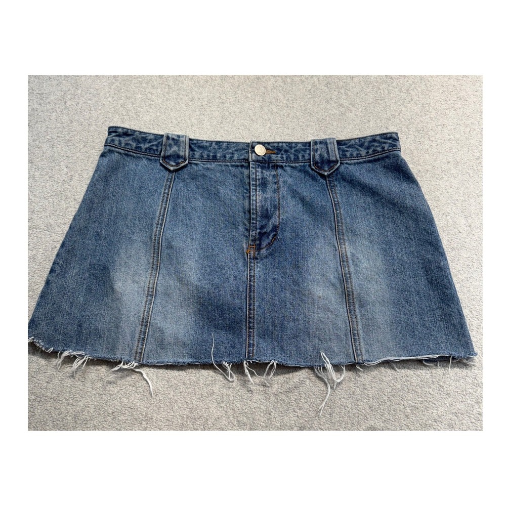 BASS Womens 10 Denim Mini Skirt Raw Frayed Hem Paneled Y2K Blue Jean Retro Boho